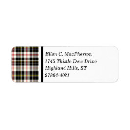 MacPherson Klan Black and White Scottish Tartan Returadress Etikett