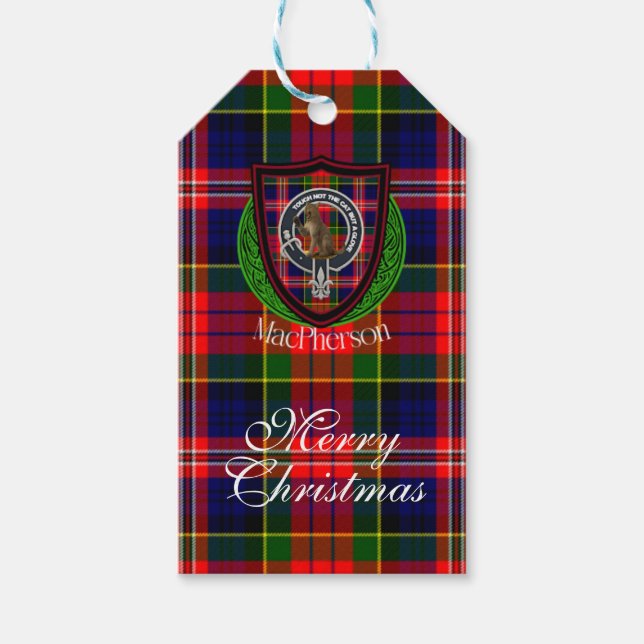 MacPherson skotska klan tartan och vapensköld Presentetikett (Framsidan)