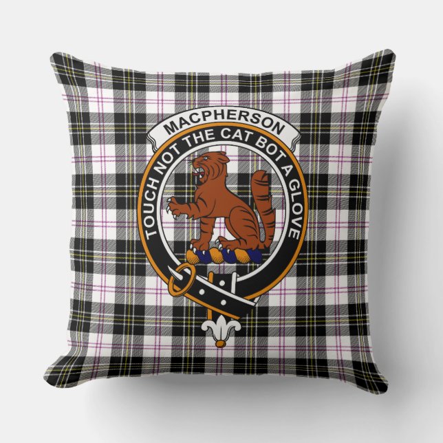 MacPherson Tartan, Clan Badge and Motto Pillow Kudde (Framsida)