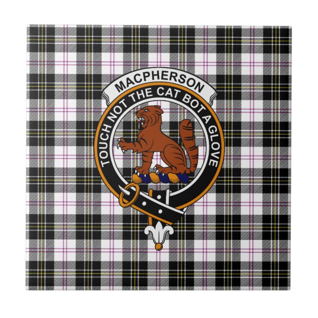 MacPherson Tartan, Clan Badge and Motto Tile Kakelplatta (Framsidan)