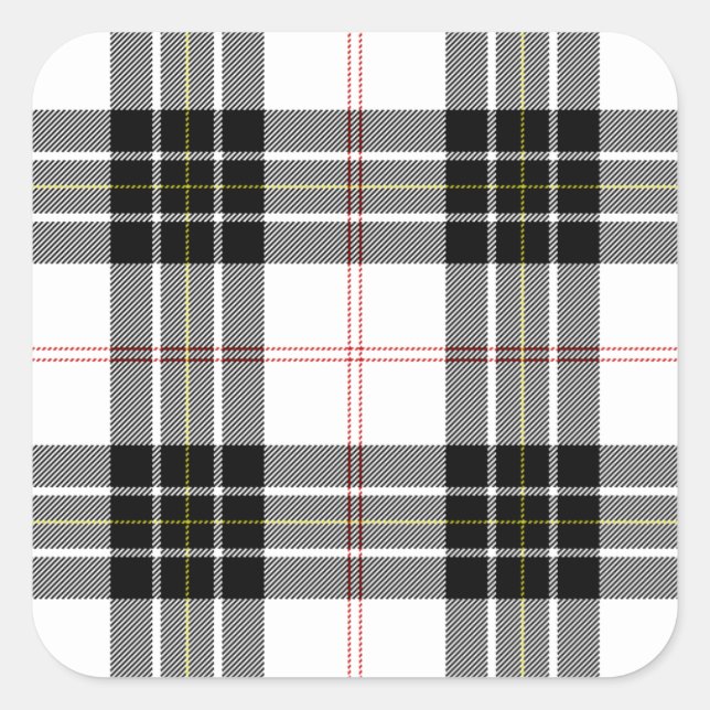 MacPherson tartan svartvit plaid Fyrkantigt Klistermärke (Framsida)