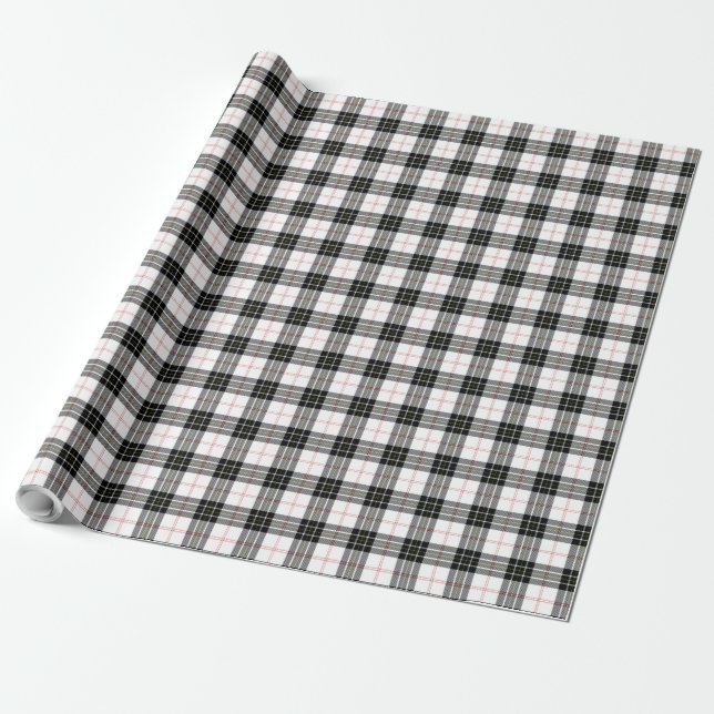 MacPherson tartan svartvit plaid Presentpapper (Utrullad)