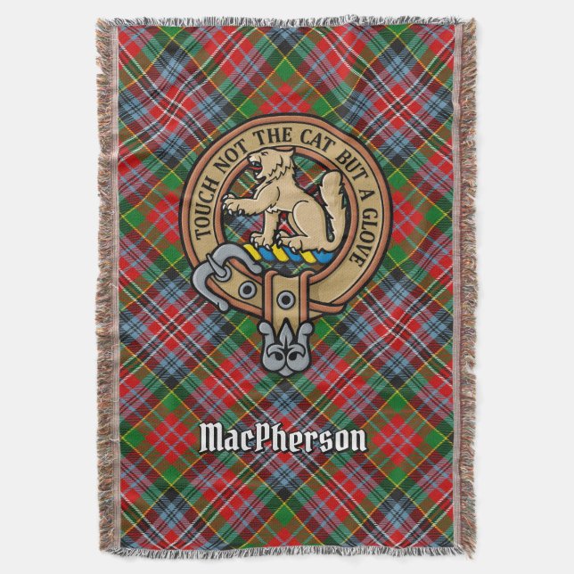 MacPhersonklanens vapen över tartan Filt (Framsidan Vertikal)