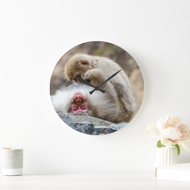 Macque Monkey, japansk djurfoto Stor Klocka (Hem)