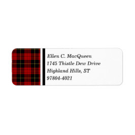 MacQueen Klan Black och Red Scottish Tartan Returadress Etikett