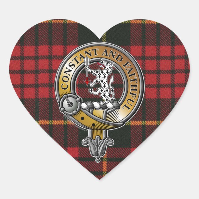 MacQueen Tartan & Badge Hjärtformat Klistermärke (Framsida)