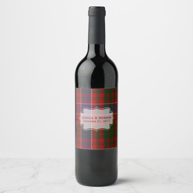 MacRae Tartan Play Bröllop Vin etikett (Framsida)