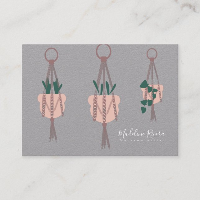 Macrame Artist Handmade Design Hanging Plant Grått Visitkort (Framsida)