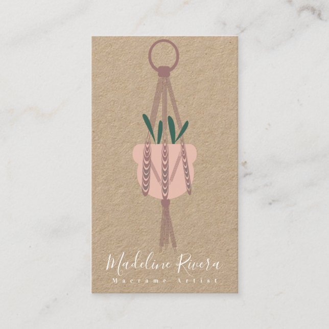 Macrame Artist Handmade Design Hanging Plant Grönt Visitkort (Framsida)