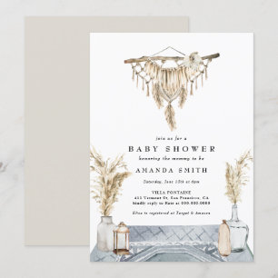 Macrame Boho Chic Rustic Boy Blue Shower Invi Inbjudningar