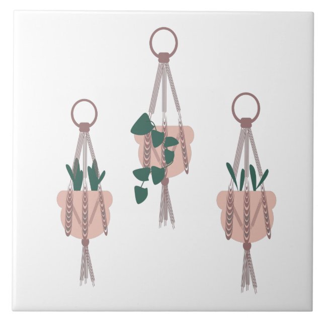 Macramé växt hängare kruka illustration kakelplatta (Framsidan)