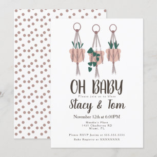 Macrame växtställ plantera boho baby shower inbjudningar