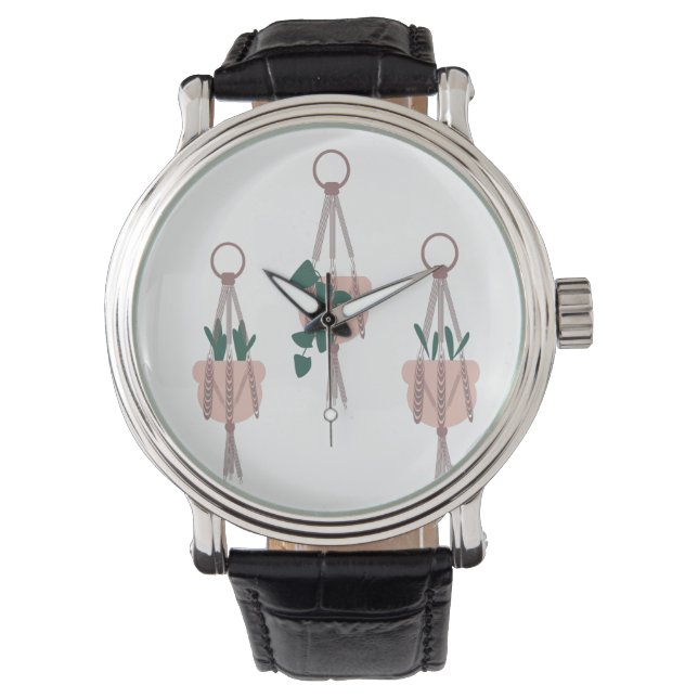 Macrame växtställ plantera krukor illustration armbandsur (Framsida)