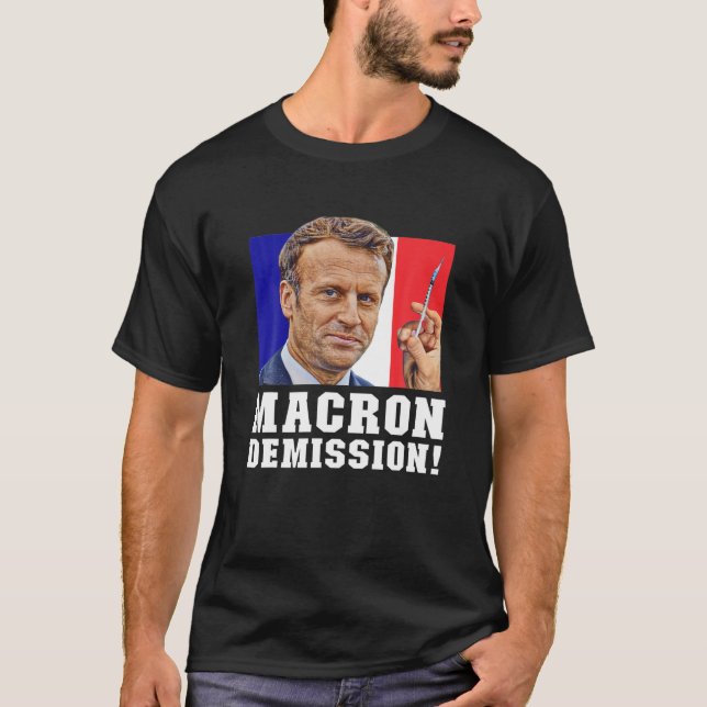Macron Demmission! Politisk T Shirt (Framsida)
