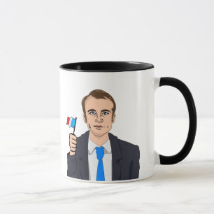 Macron tecknad med fransk flagga mugg