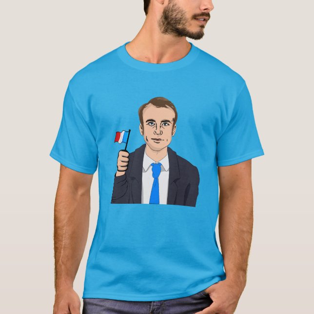 Macron tecknad med fransk flagga t-shirt (Framsida)