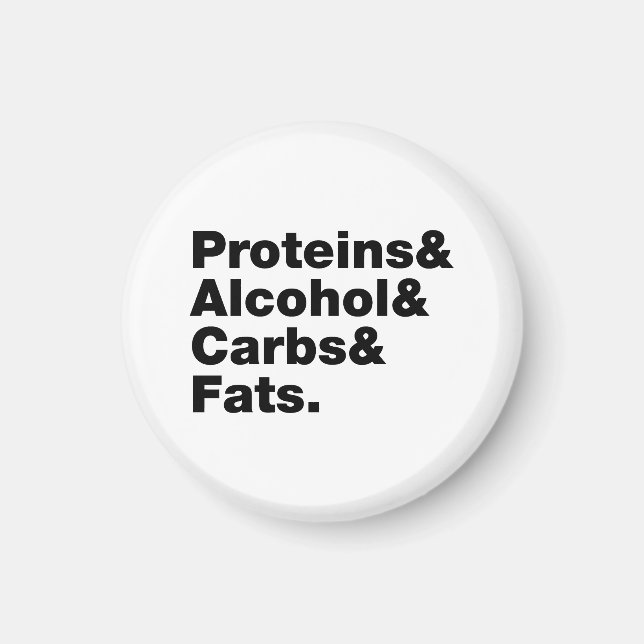 Macronutrients. Proteiner, alkohol och karboner oc Magnet (Framsidan)
