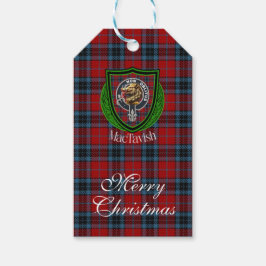 MacTavish skotska klan tartan och vapensköld Presentetikett