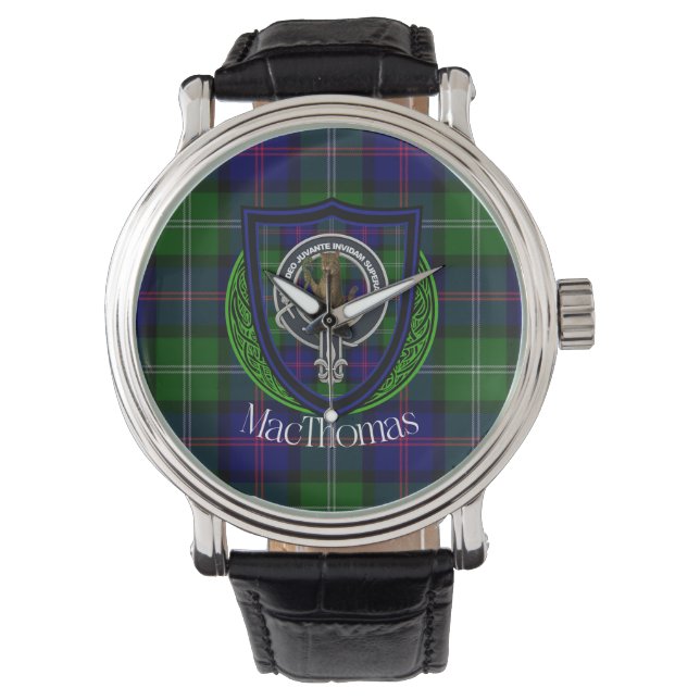 MacThomas Scottish Clan Tartan & Crest Armbandsur (Framsida)