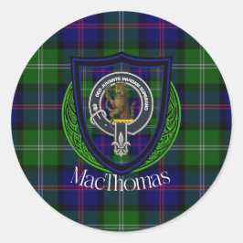 MacThomas skotska klan tartan och vapensköld Runt Klistermärke