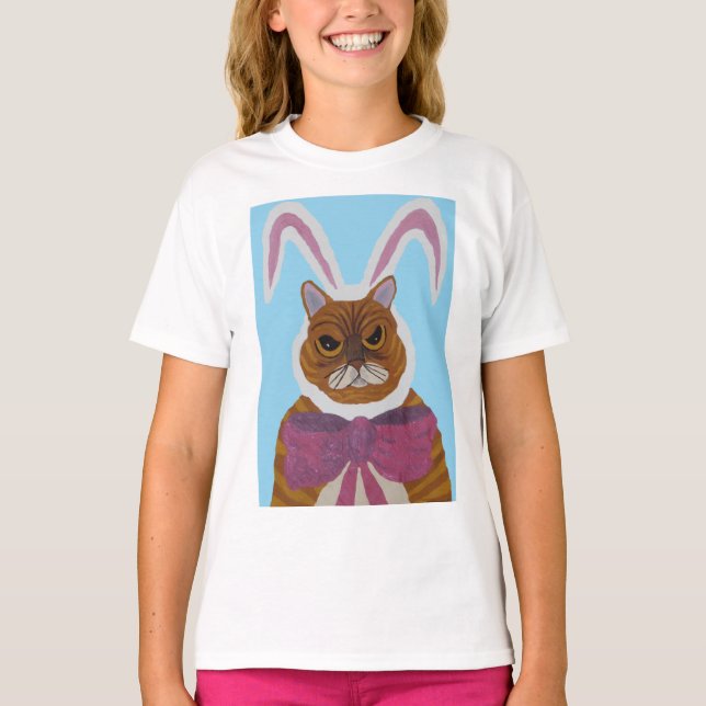 Mad Cat in Bunny Ears Easter  T Shirt (Framsida)