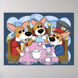 Mad Corgi Tea Party Poster