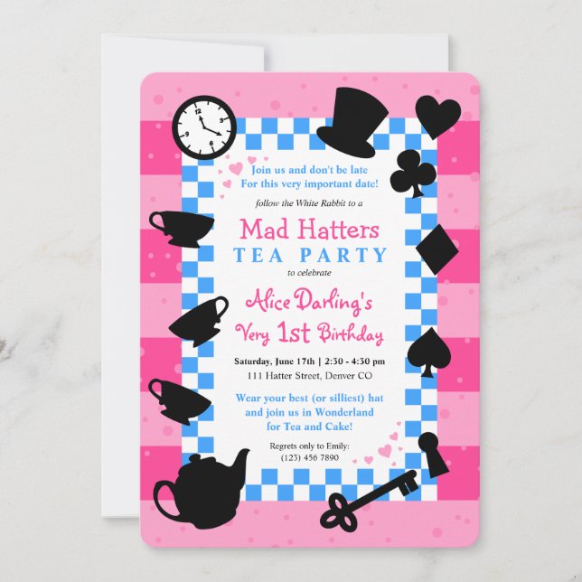 Mad Hatter 1st Birthday Party Investigations Inbjudningar (Framsida)