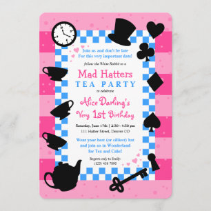 Mad Hatter 1st Birthday Party Investigations Inbjudningar