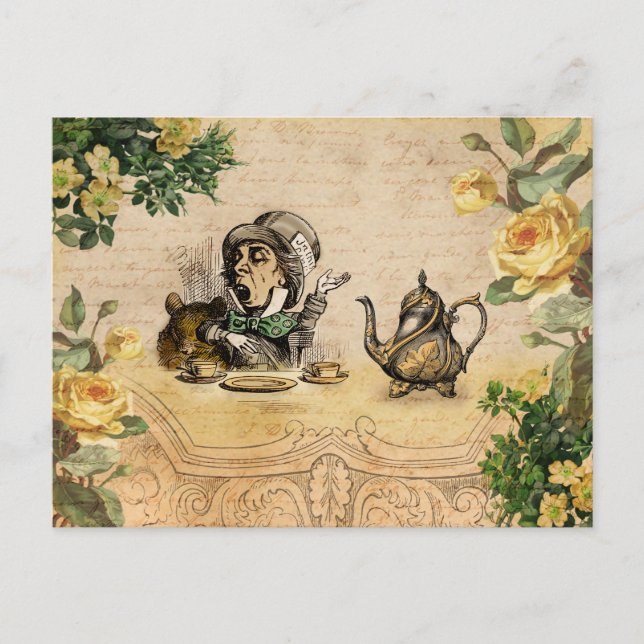Mad Hatter Alice i Wonderland Vintage Vykort (Framsida)