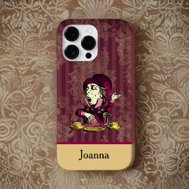 Mad Hatter Burgundy och Guld Damask med Monogram