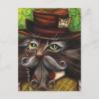 Mad Hatter Cat Alice i Wonderland Fantasy Art Vykort