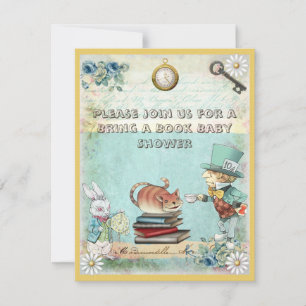 Mad Hatter & Cat för med sig en Bok-babyskabb Inbjudningar