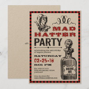 Mad Hatter-födelsedagen Party Inbjudningar
