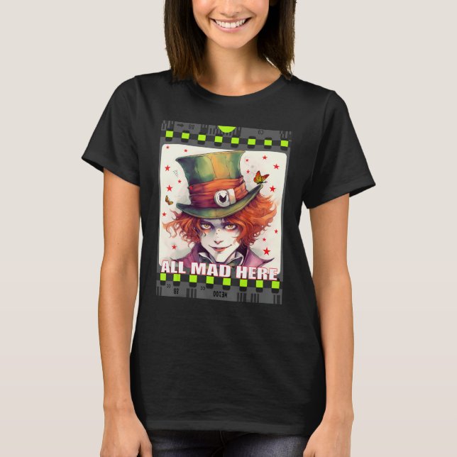 Mad Hatter Manar Women Boys Girls Alice i Wonderla T Shirt (Framsida)