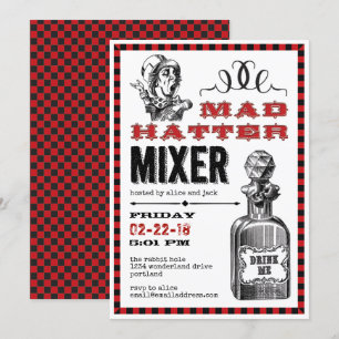 Mad Hatter Mixer Party på vitt Inbjudningar