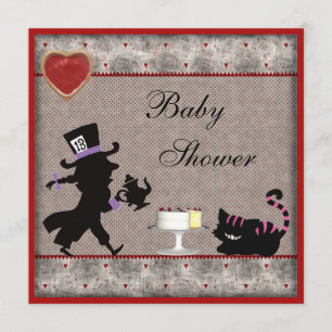 Mad Hatter och Cheshire Cat Baby Shower Tea Party Inbjudningar