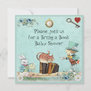 Mad Hatter och Cheshire Cat ta med en Bok-dusch Inbjudningar