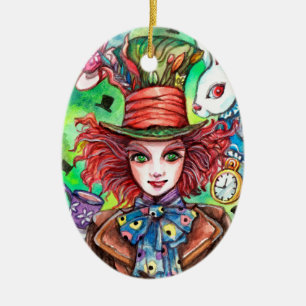 Mad Hatter och kaniner Julgransprydnad Keramik