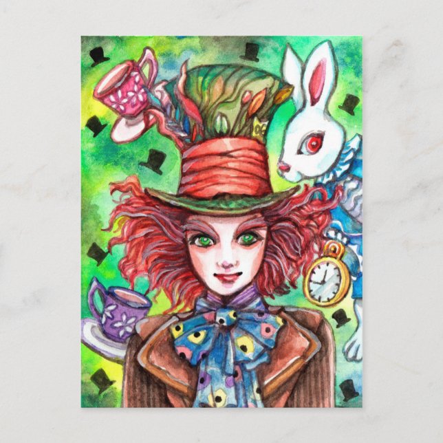 Mad Hatter och Rabbit Vykort (Framsida)