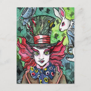Mad Hatter och white kanin Vykort