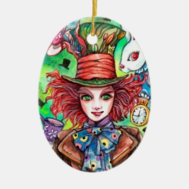Mad Hatter & Rabbit Julgransprydnad Keramik (Framsidan)