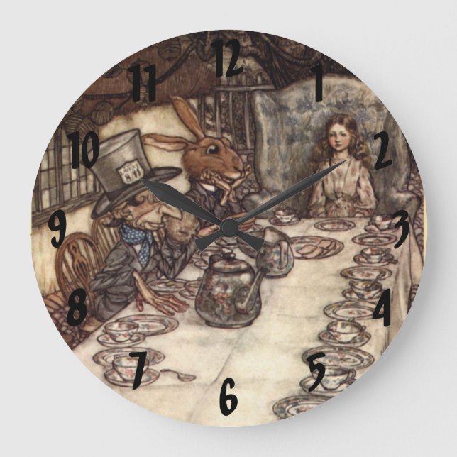 Mad Hatter Tea Party Arthur Rackham Wall Clock Stor Klocka (Framsida)
