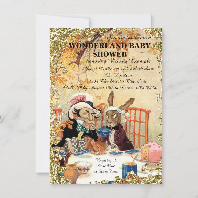 Mad Hatter Tea Party Baby Shower Inbjudningar (Framsida)