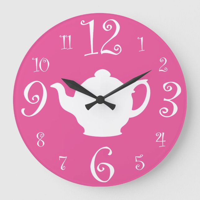 Mad Hatter Tea Party Cute Rosa and White Stor Klocka (Framsida)