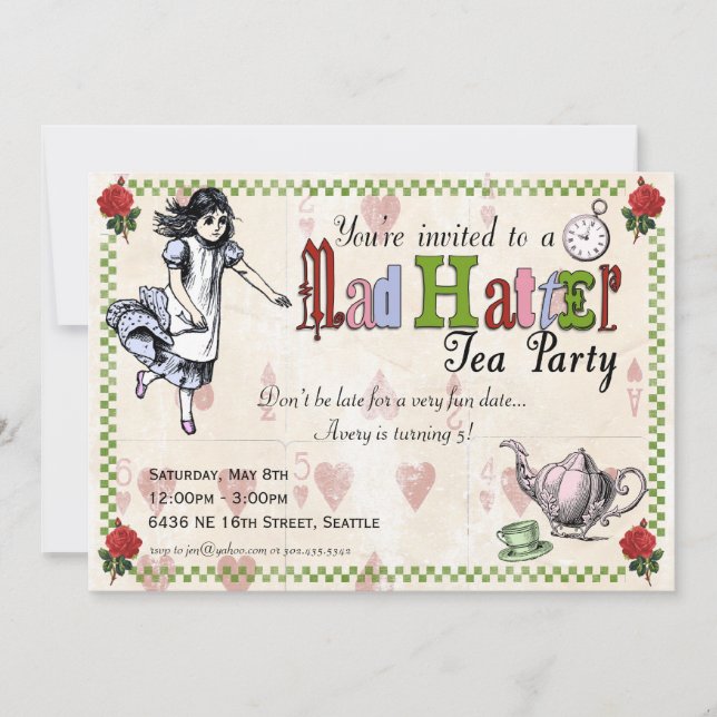 Mad Hatter Tea Party-inbjudan Inbjudningar (Framsida)