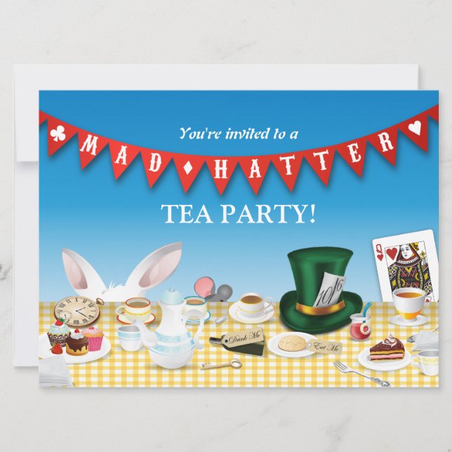 Mad Hatter Tea Party Inbjudningar (Framsida)