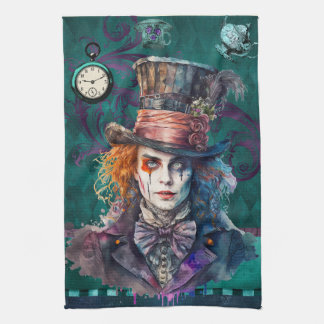 Mad Hatter Watercolor porträtt Kökshandduk