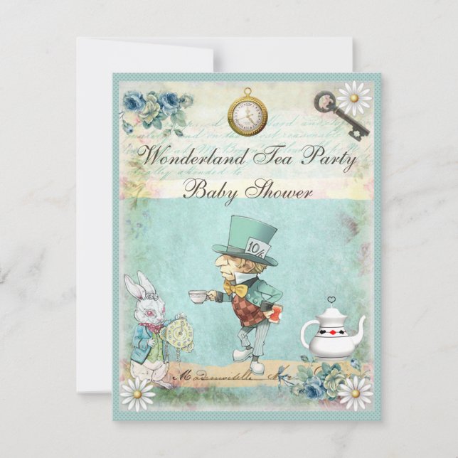 Mad Hatter Wonderland Tea Party Baby Shower Inbjudningar (Framsida)