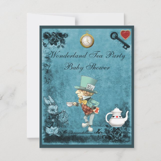 Mad Hatter Wonderland Tea Party Baby Shower Inbjudningar (Framsida)