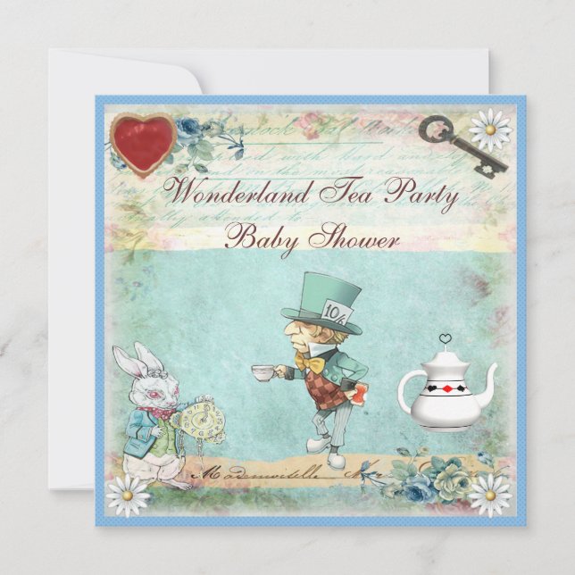 Mad Hatter Wonderland Tea Party Baby Shower Inbjudningar (Framsida)